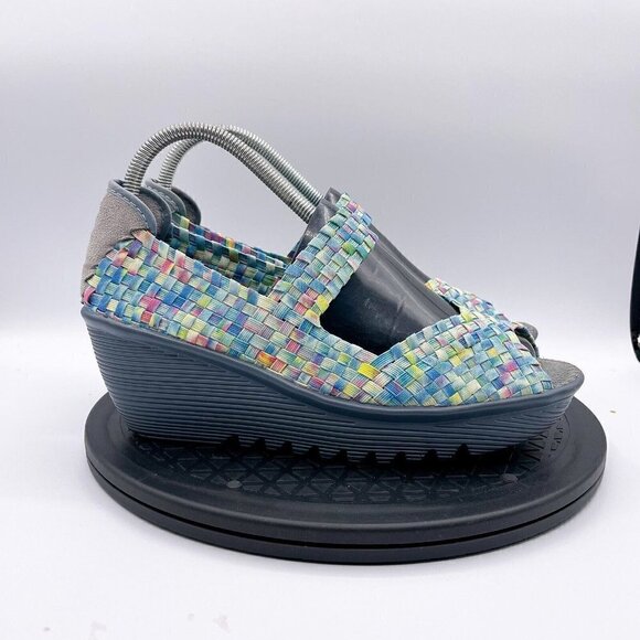 Bernie Mev 41 Blue Multi Woven Wedge Heel HALLE Mary Jane Shoe EUC! Slip On 10 - Picture 2 of 9